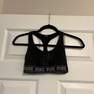 PINK Black Racerback Sports Bra with Laced Up Front Size XS/S